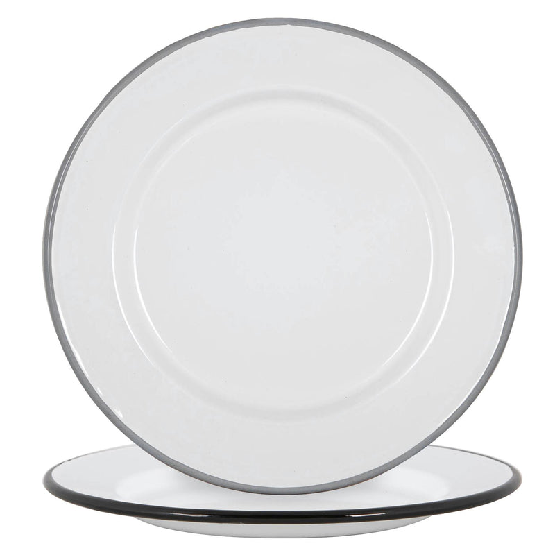 Argon Tableware White Enamel Side Plates - 20cm - Black/Grey - Pack of 4