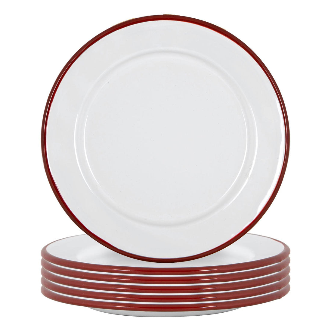 20cm White &amp; Red Enamel Side Plates - Pack of 6