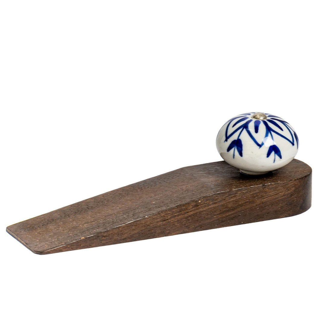 Blue Flower Traditional Wooden Wedge Door Stop