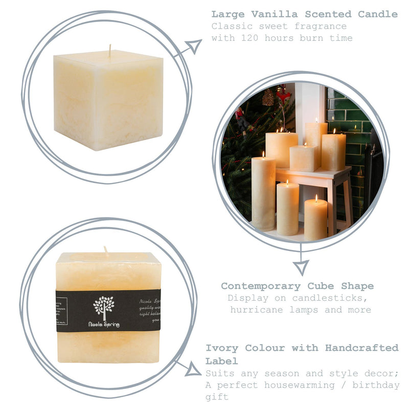 10cm Vanilla Square Pillar Candle - By Nicola Spring
