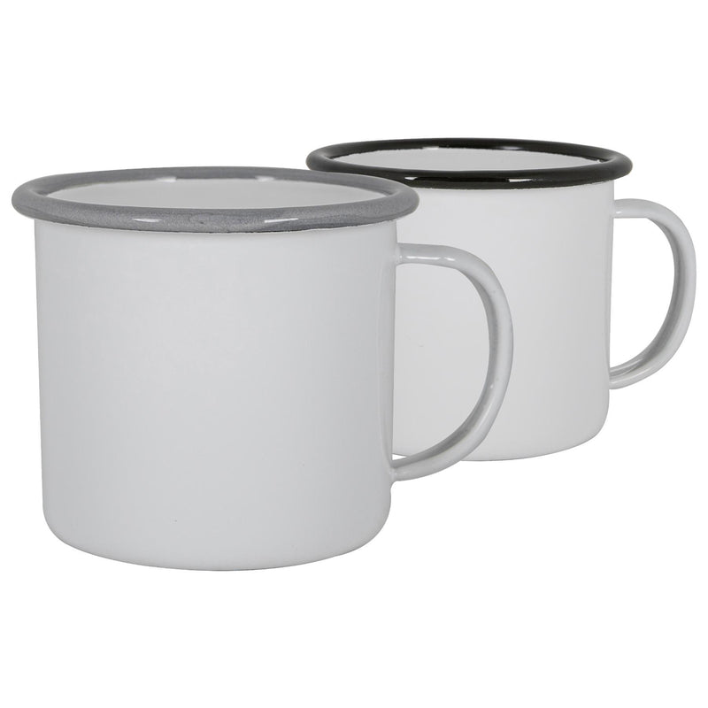 Argon Tableware White Enamel Espresso Cups - 130ml - Black/Grey - Pack of 4