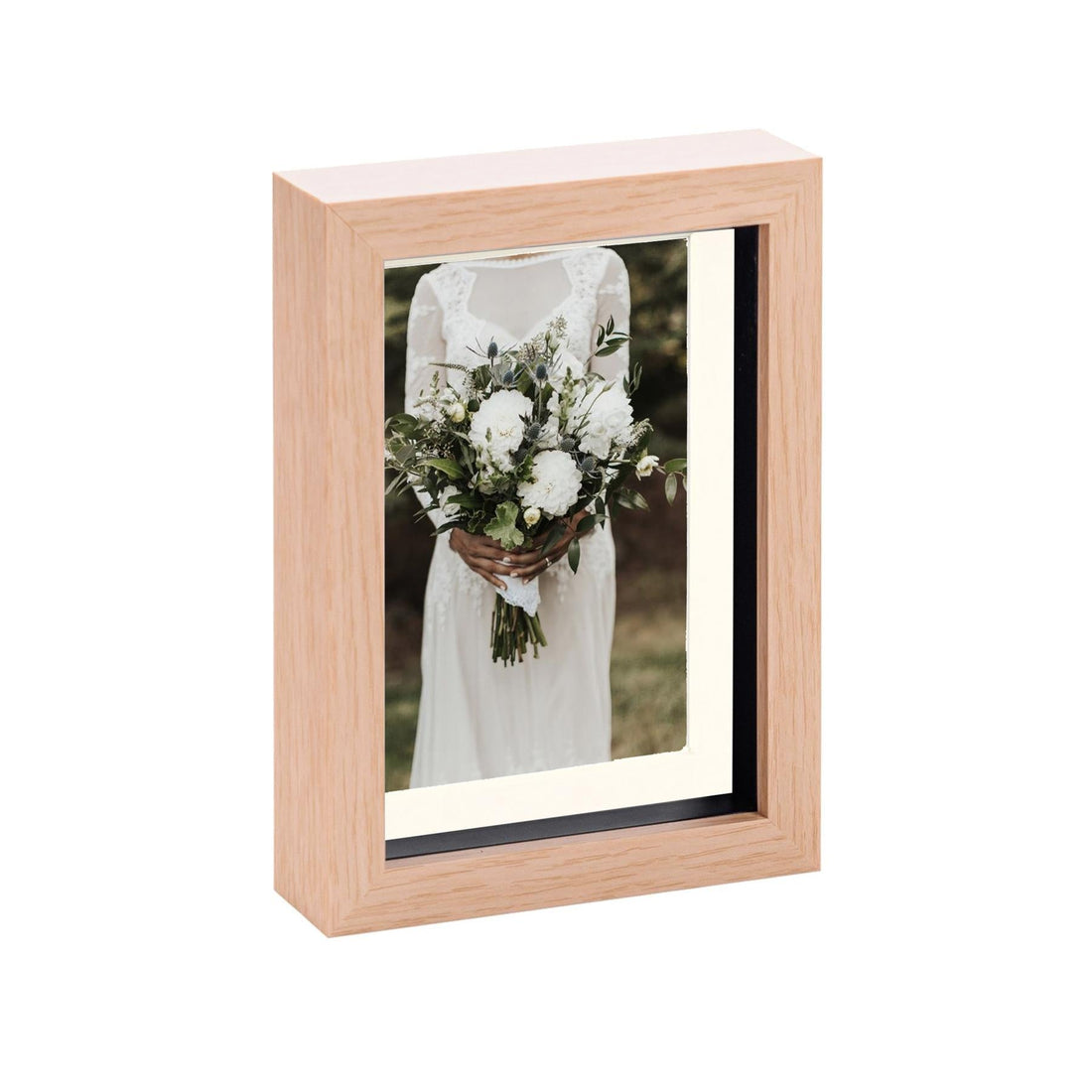 Light Wood 5" x 7" Shadow Box Photo Frame with 4" x 6" Ivory Mount