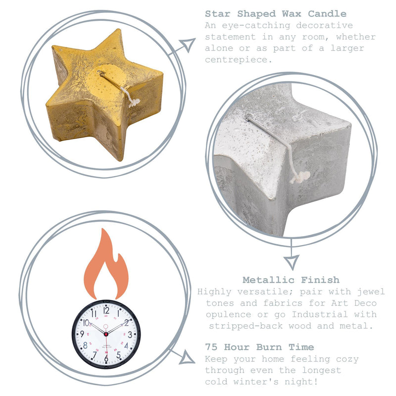 75 Hour Metallic Star Candle - By Nicola Spring