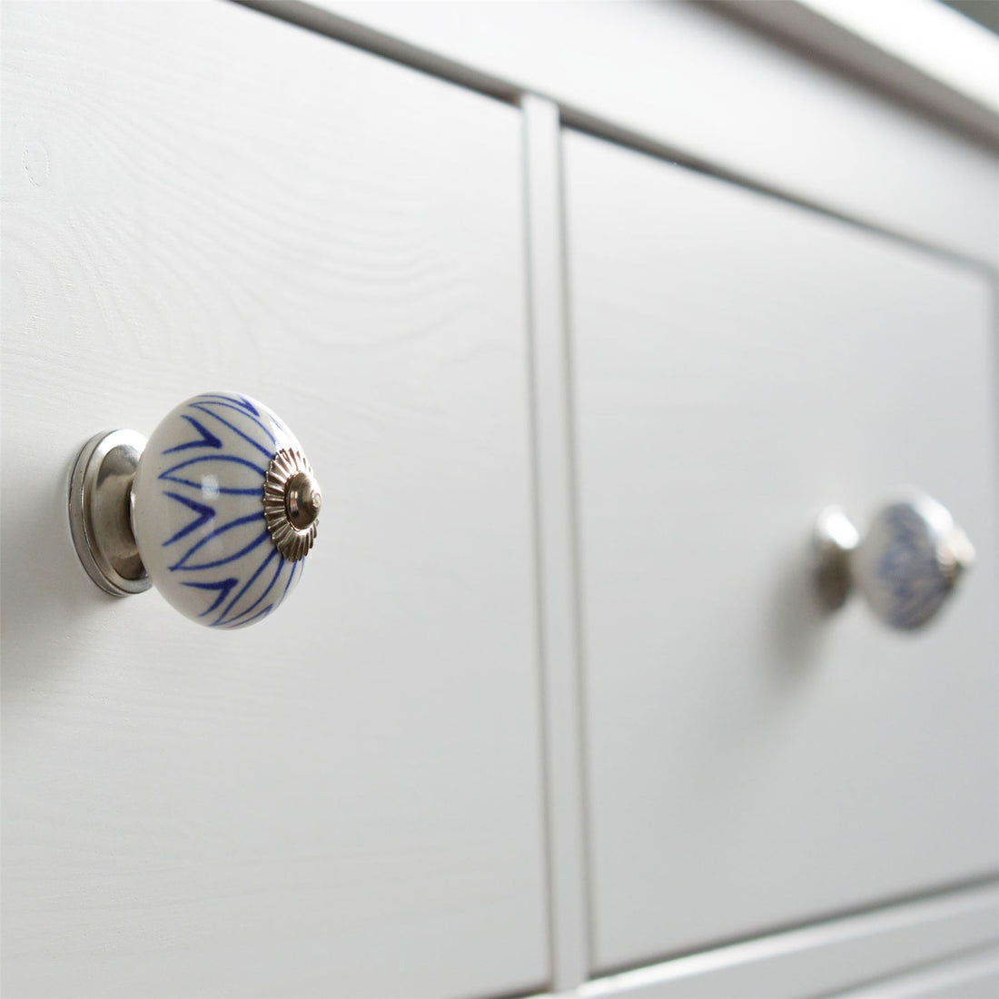 Blue Lines 45mm Round Geometric Ceramic Cabinet Knob