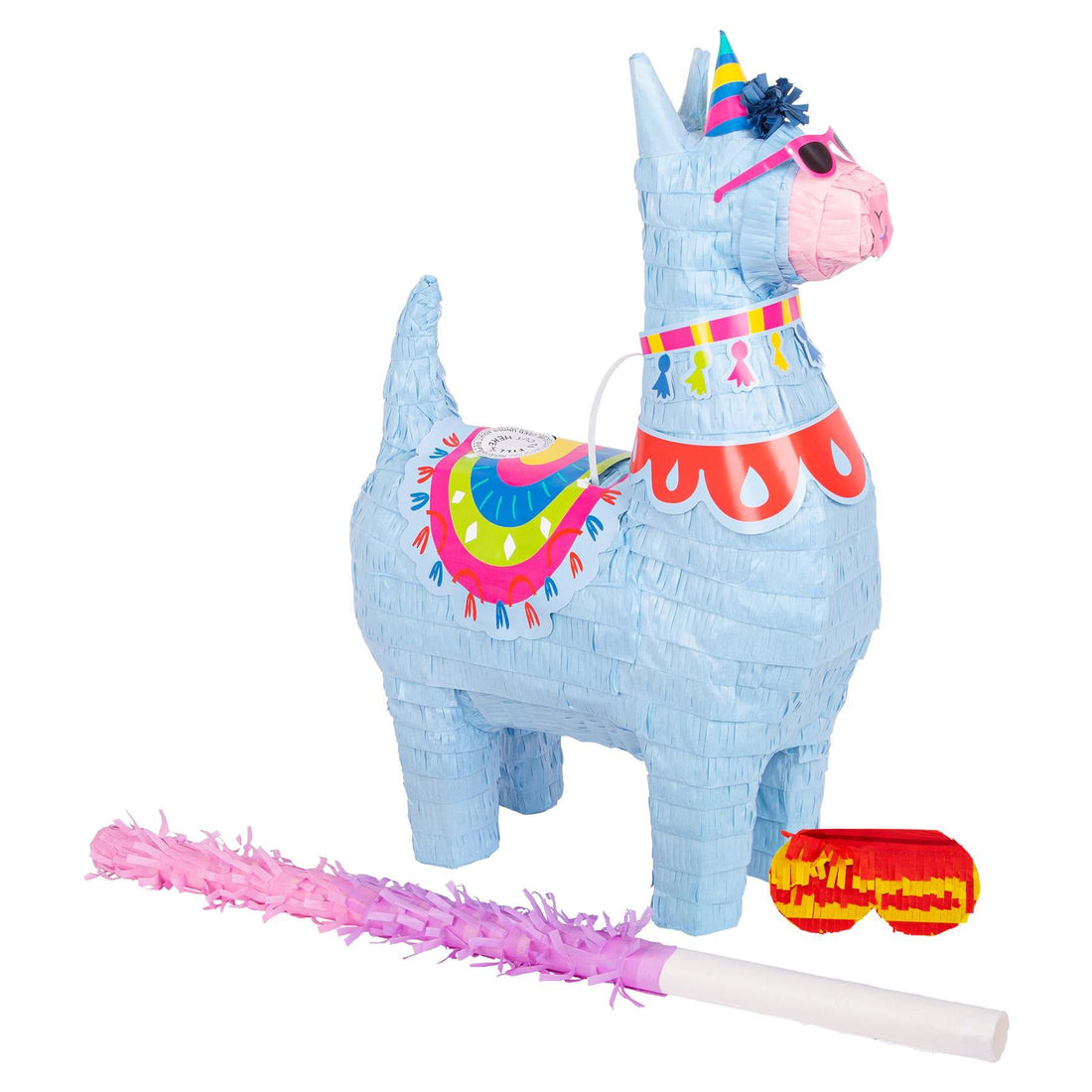 3-Piece Large Llama Pinata Set with Pink Stick &amp; Blindfold