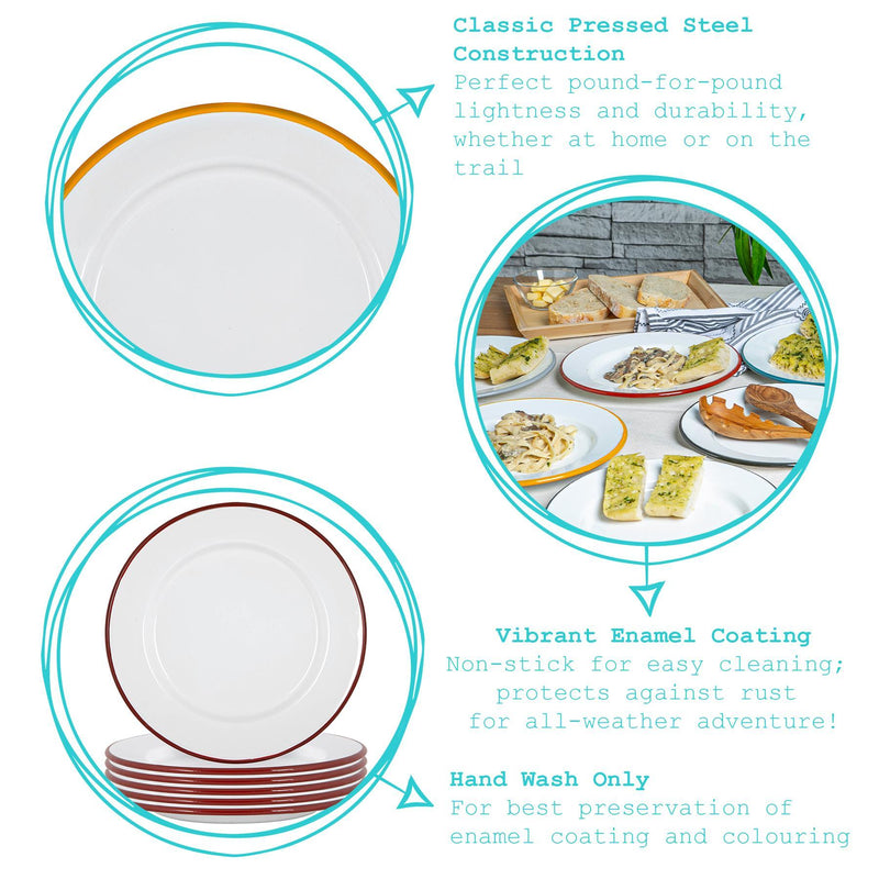25.5cm White Enamel Dinner Plates - Pack of Six - By Argon Tableware