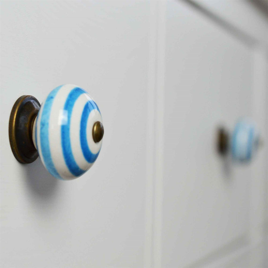 Blue 45mm Round Striped Ceramic Cabinet Knob