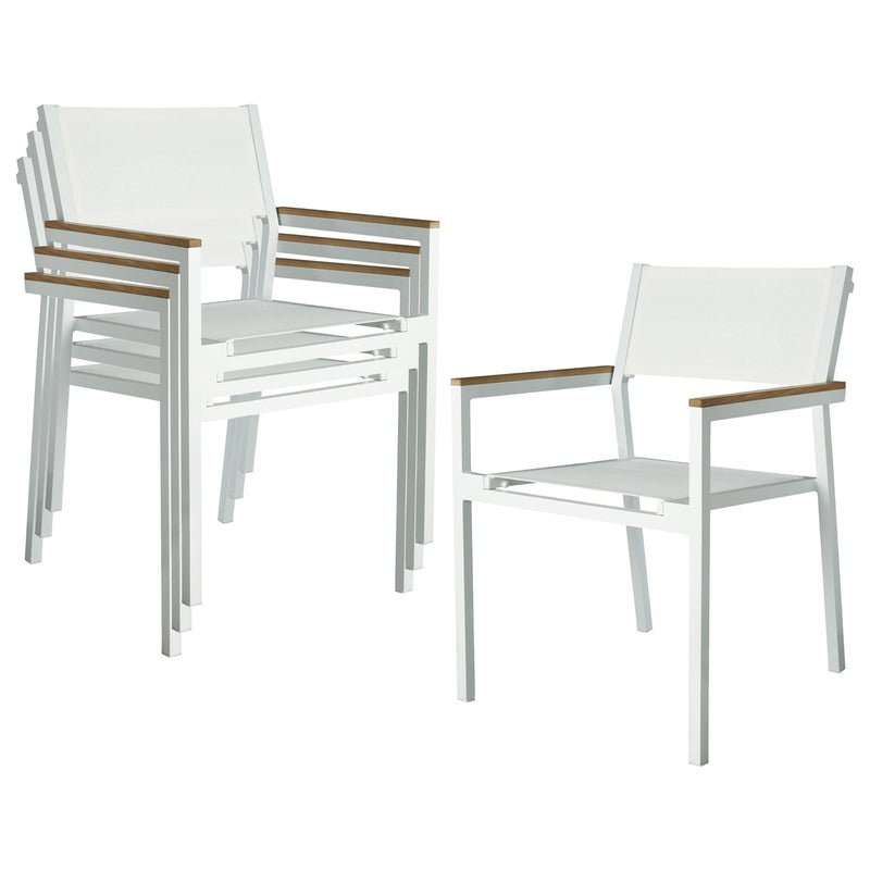 Shio White Metal Canvas Garden Dining Armchairs - Pack of Four - By Resol