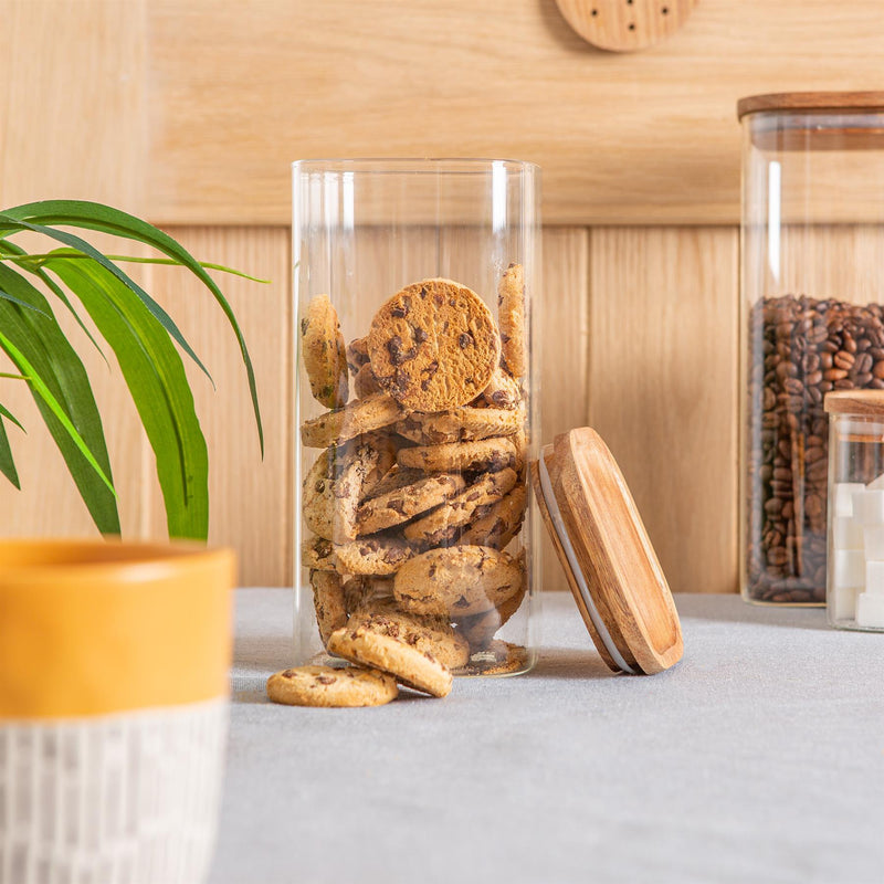 1.5L Square Glass Storage Jar with Wooden Lid - By Argon Tableware