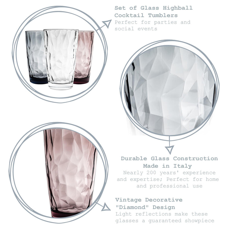 470ml Diamond Highball Glasses - Pack of Six - By Bormioli Rocco