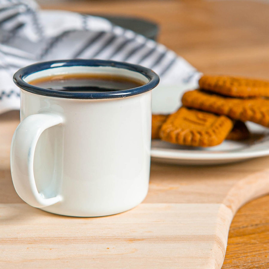 130ml White &amp; Navy Enamel Espresso Cups - Pack of 6