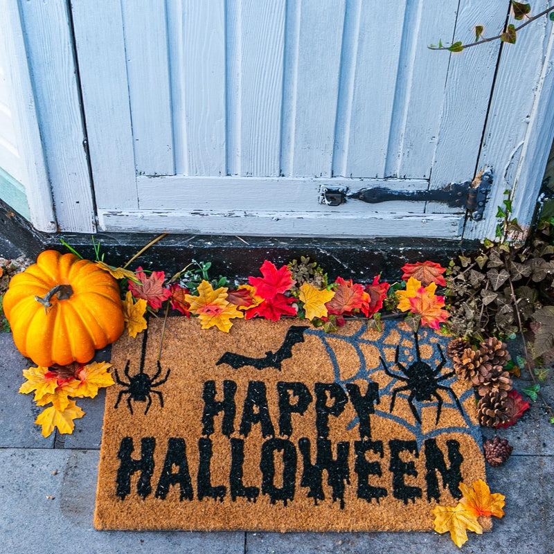 60cm x 40cm Spider Happy Halloween Coir Door Mat - By Nicola Spring