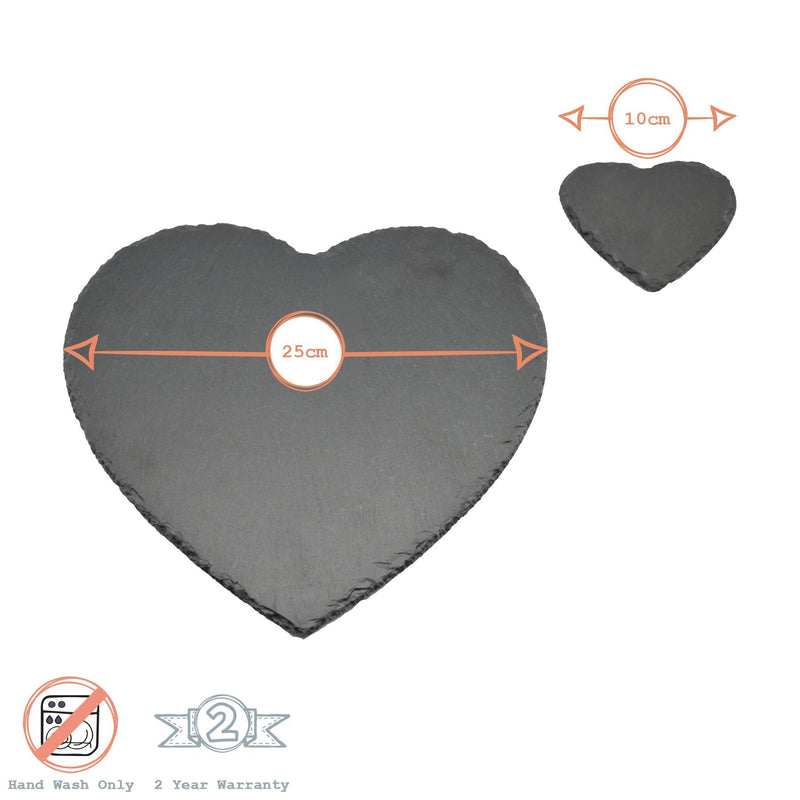 12pc Black Heart Slate Placemats & Coasters Set - By Argon Tableware