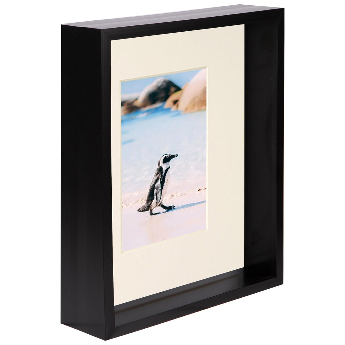 Black 8" x 10" Deep Shadow Box Photo Frame with 4" x 6" Ivory Mount