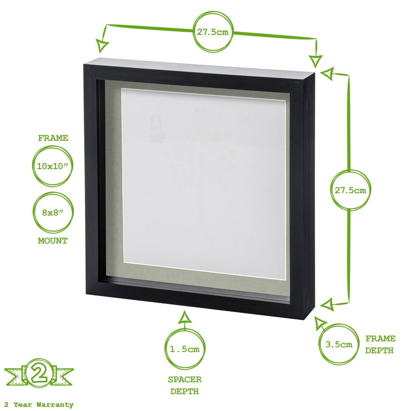 10" x 10" White 3D Box Photo Frame with 8" x 8" Mount - By Nicola Spring