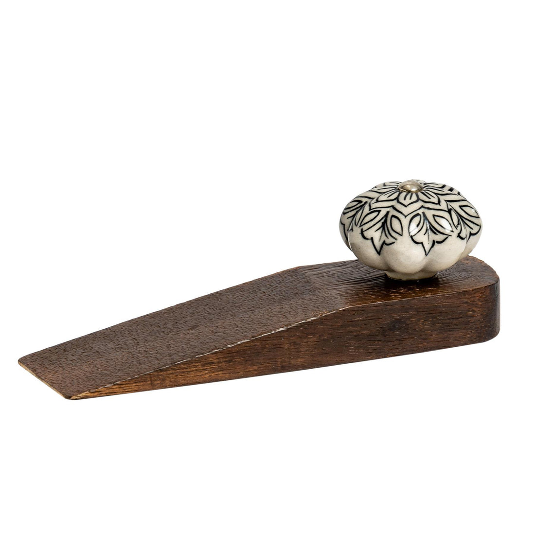 Black Flower Traditional Wooden Wedge Door Stop