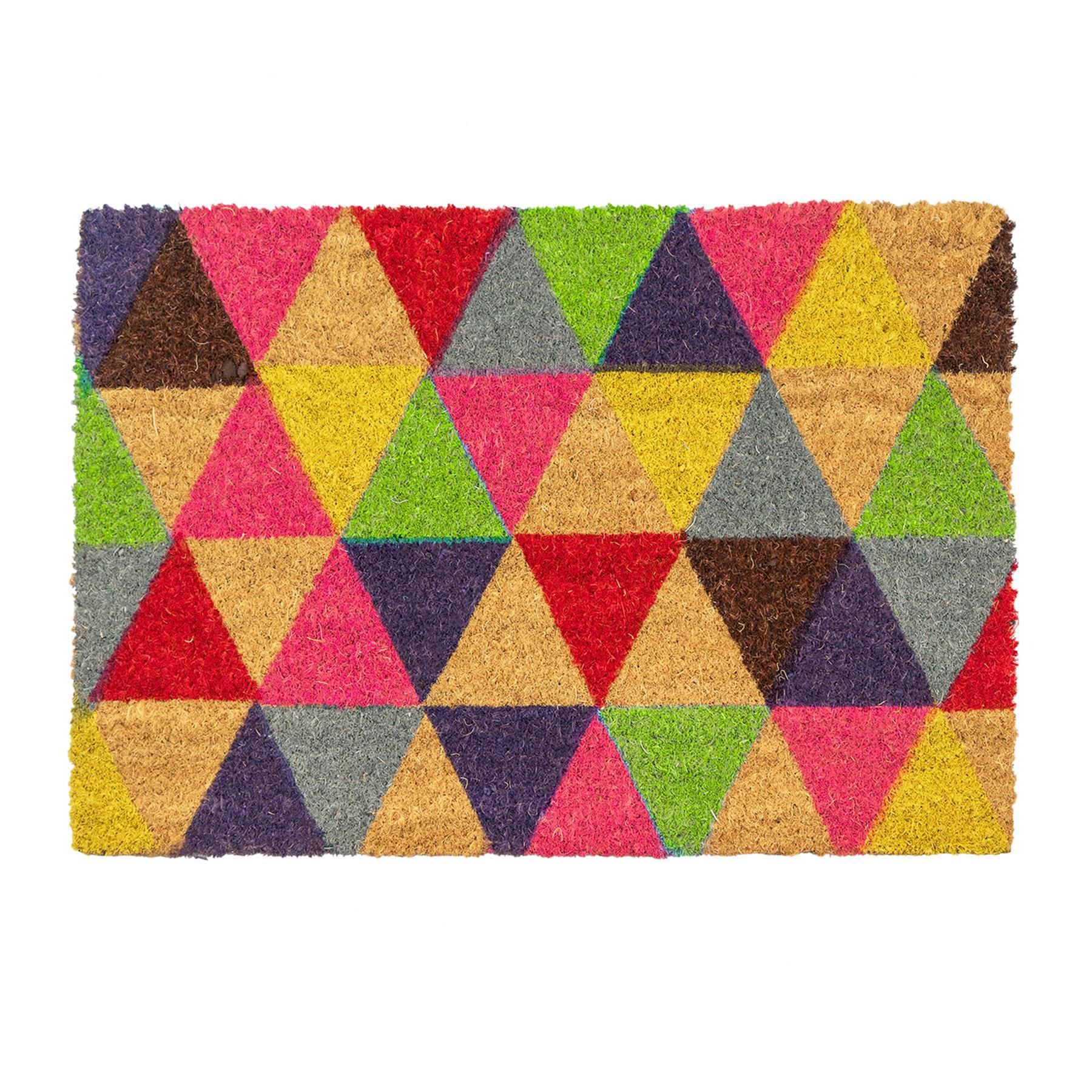 Multicoloured Triangles Coir Door Mat - 90cm x 60cm - By Nicola Spring ...