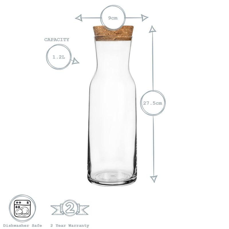 1.2L Aquaria Glass Carafe with Cork Lid - By Bormioli Rocco