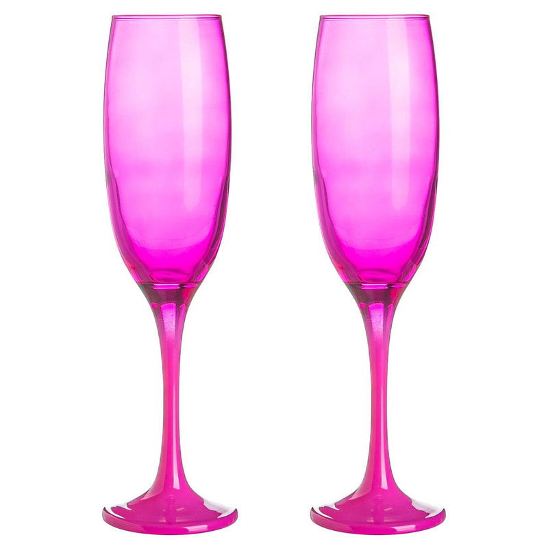 Argon Tableware Coloured Champagne Flutes - 220ml - Pink - Pack of 2