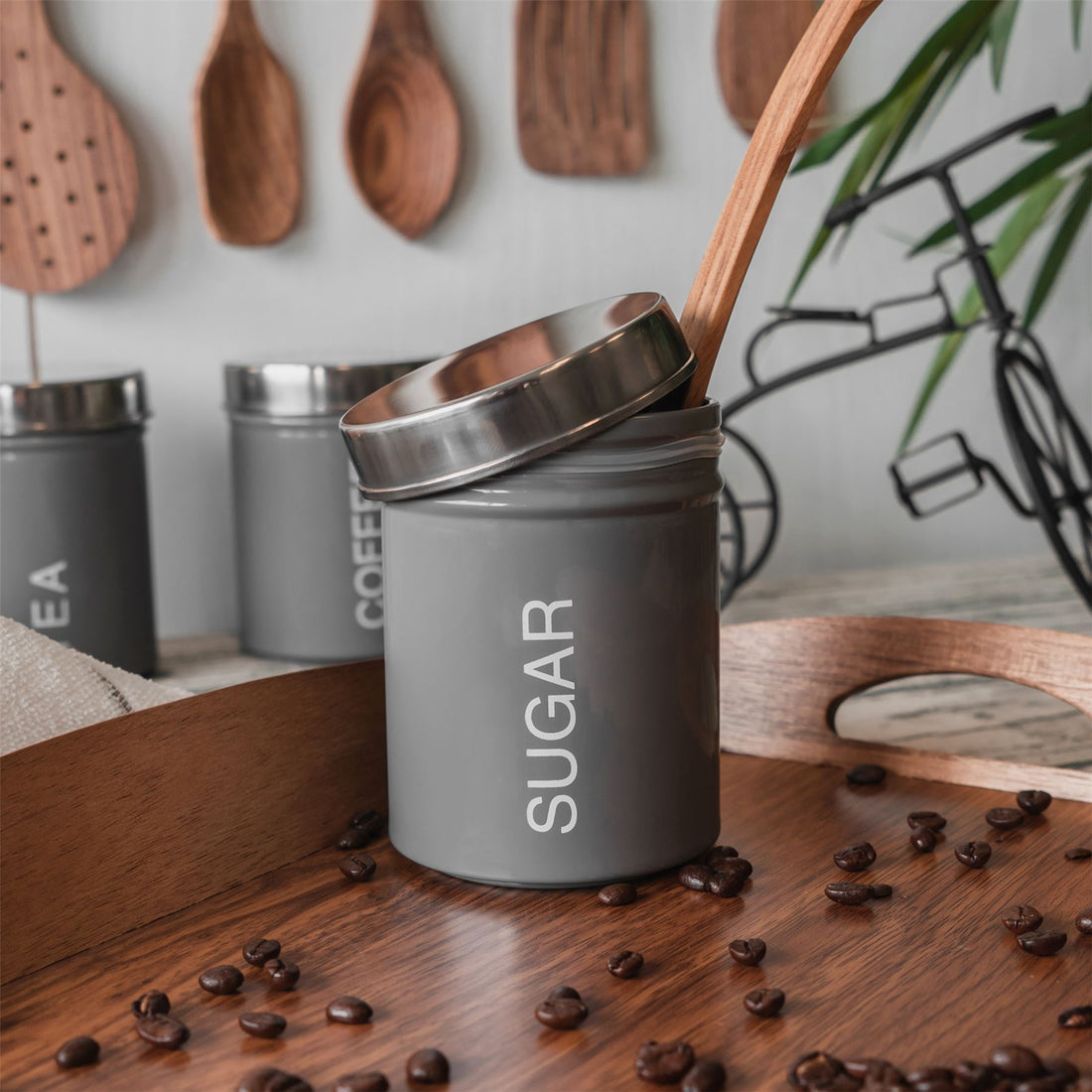 Grey Metal Sugar Canister