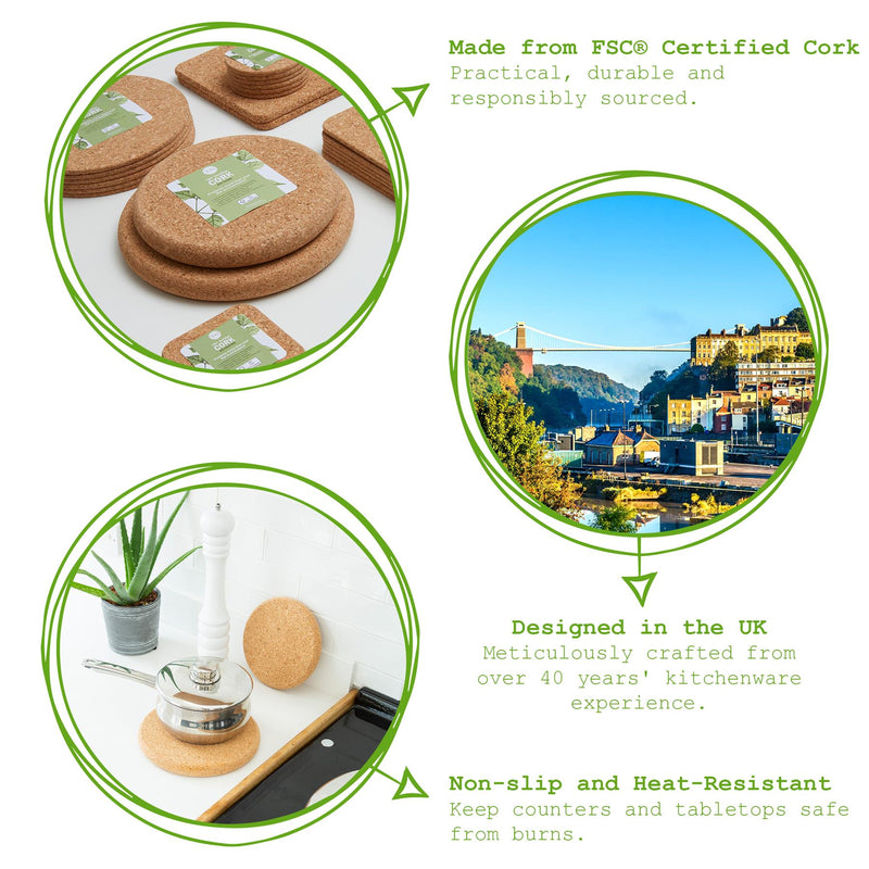 10cm FSC Round Cork Coasters - Brown - Pack of 6  - By T&G