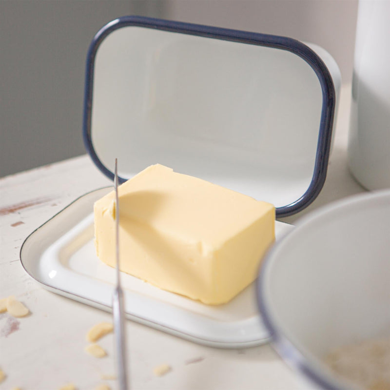 18.5cm x 10cm White Enamel Butter Dish - By Argon Tableware