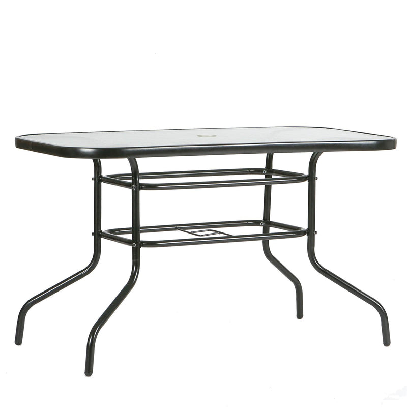 Four-Seater Black Metal Glass Top Garden Table 120cm x 70cm - By Harbour Housewares