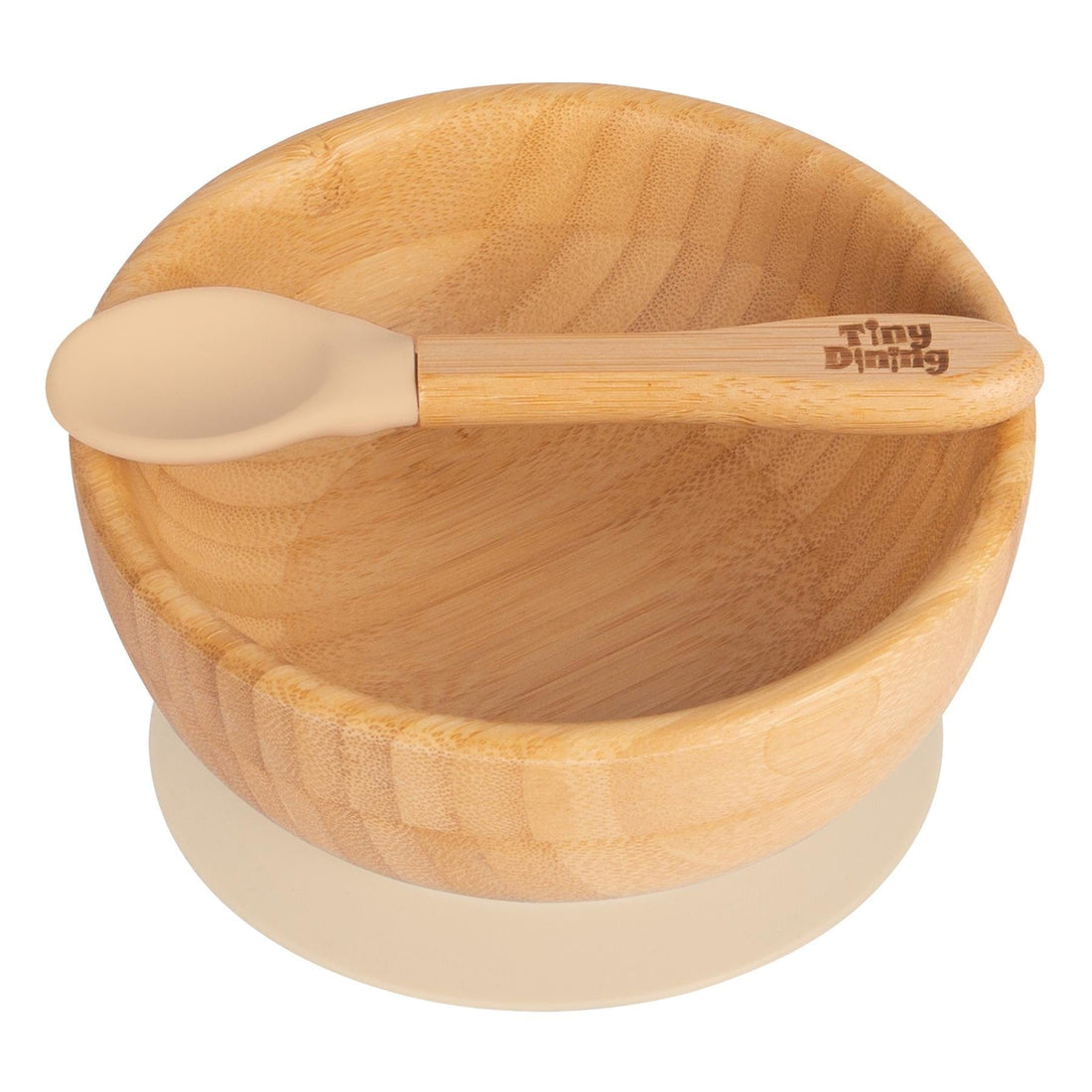 Bamboo Suction Bowl &amp; Spoon Set - Beige