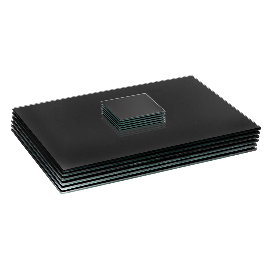 12pc 40cm x 30cm Black Glass Placemats &amp; Coasters Set