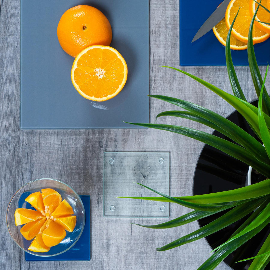 Blue Square Glass Coasters - Pack of 6