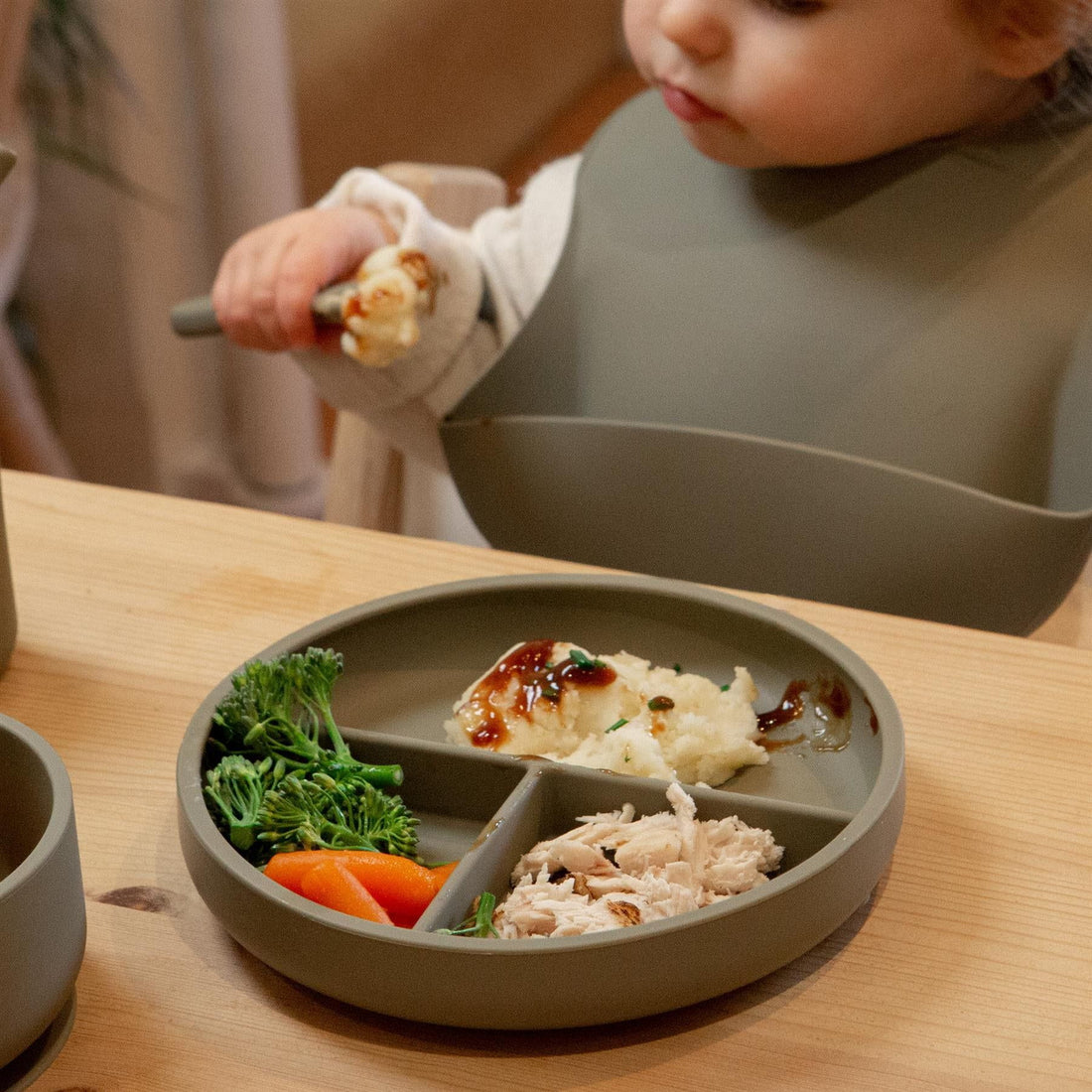 Silver Sage Divided Silicone Baby Suction Plate