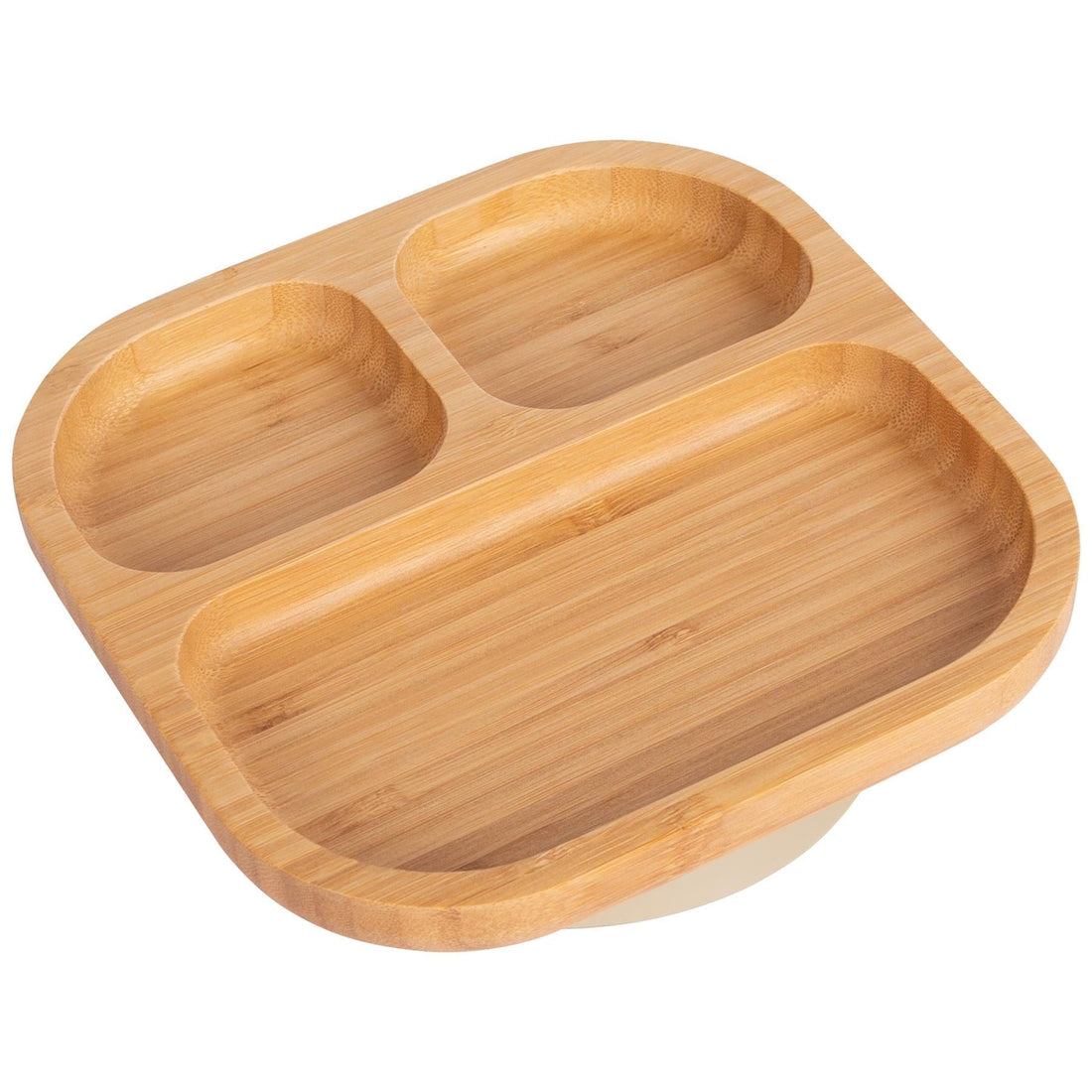 Square Divided Bamboo Plate with Beige Suction Base