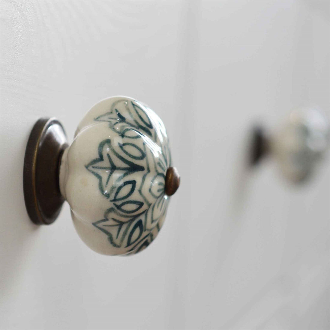 Green 45mm Vintage Floral Ceramic Cabinet Knob
