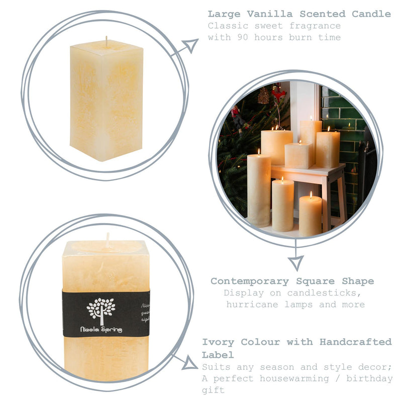15cm Vanilla Square Pillar Candle - By Nicola Spring