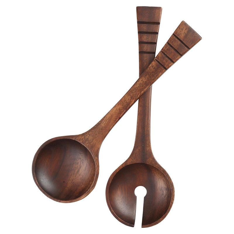 29cm Deco Wooden Salad Servers - Brown - By T&G