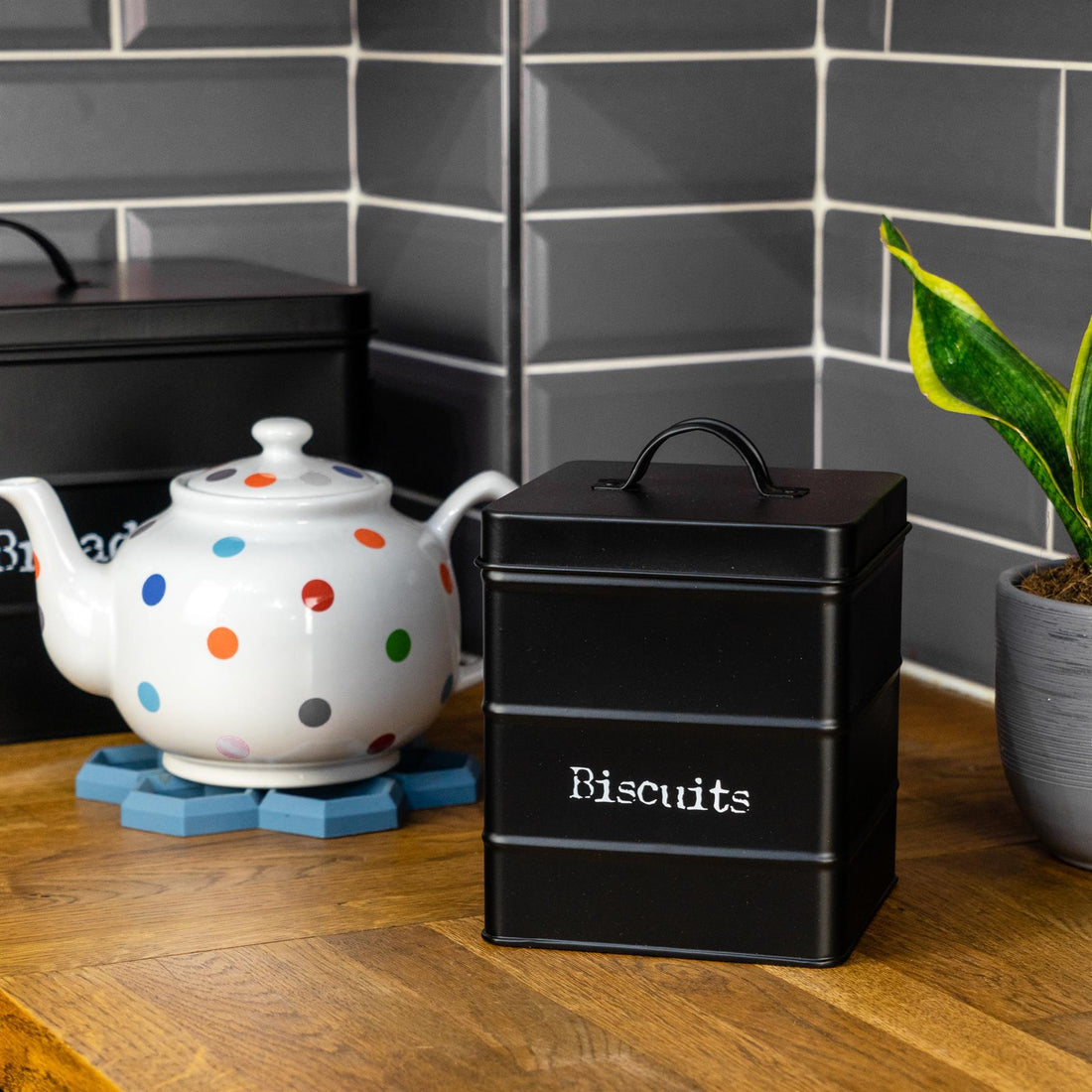 Black Vintage Metal Biscuit Tin