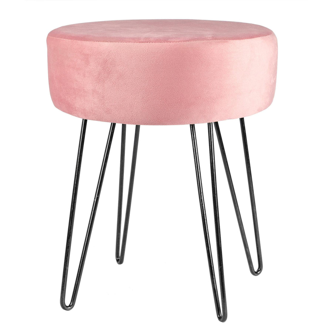 Pink Round Velvet Footstool with Black Legs