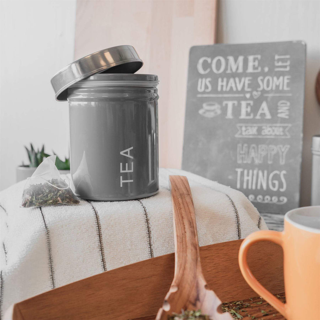 Grey Metal Tea Canister