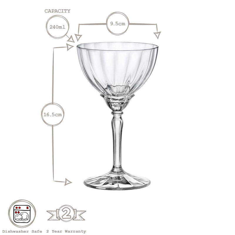 240ml Florian Champagne Cocktail Saucers - Pack of Six  - By Bormioli Rocco