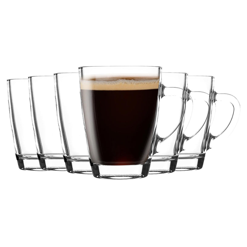Rink Drink Glass Coffee Cups with Handle Set of 6 - 300ml - Clear