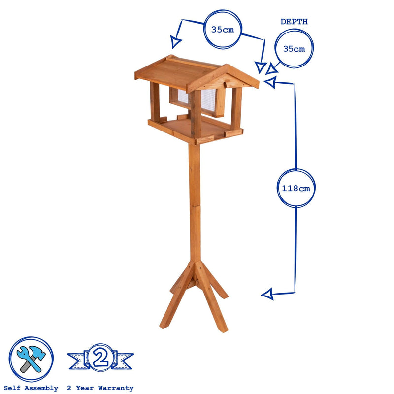 Wooden Bird Table with Built-In Feeder - By Redwood