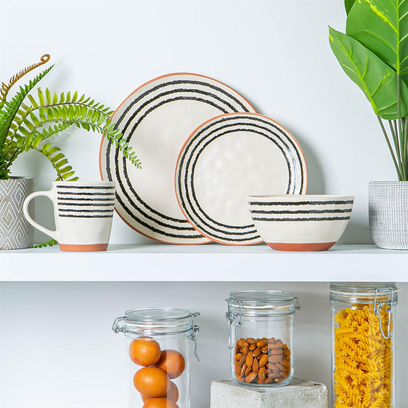 15cm Monochrome Stripe Ceramic Cereal Bowl - By Nicola Spring