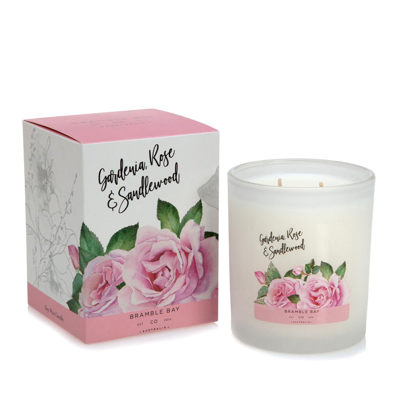 300g Gardenia, Rose & Sandalwood Bath & Body Soy Wax Scented Candle - By Bramble Bay