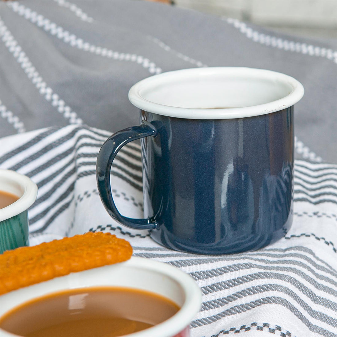 375ml Blue Enamel Mugs - Pack of 6