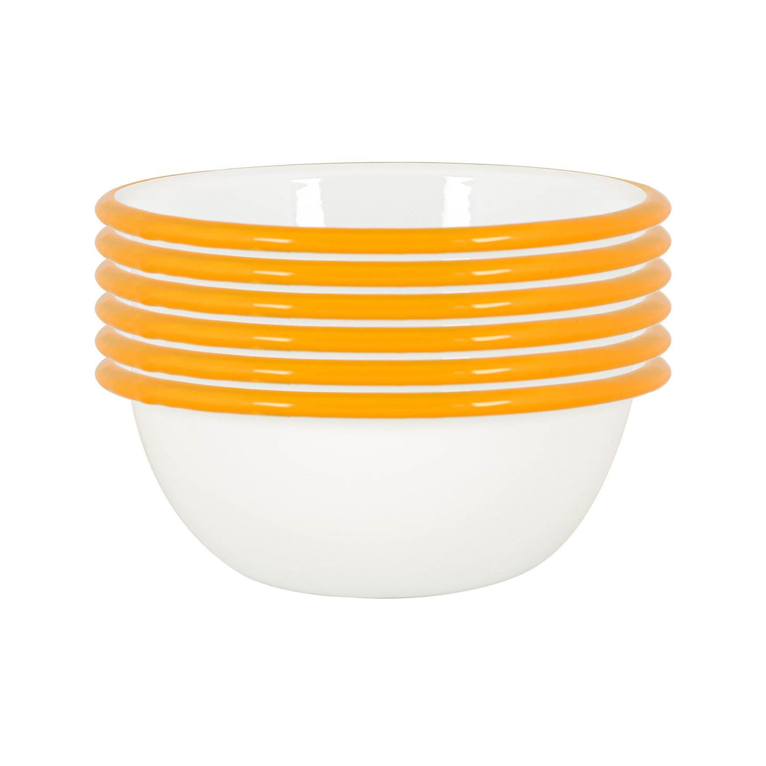 16cm White &amp; Yellow Enamel Bowls - Pack of 6