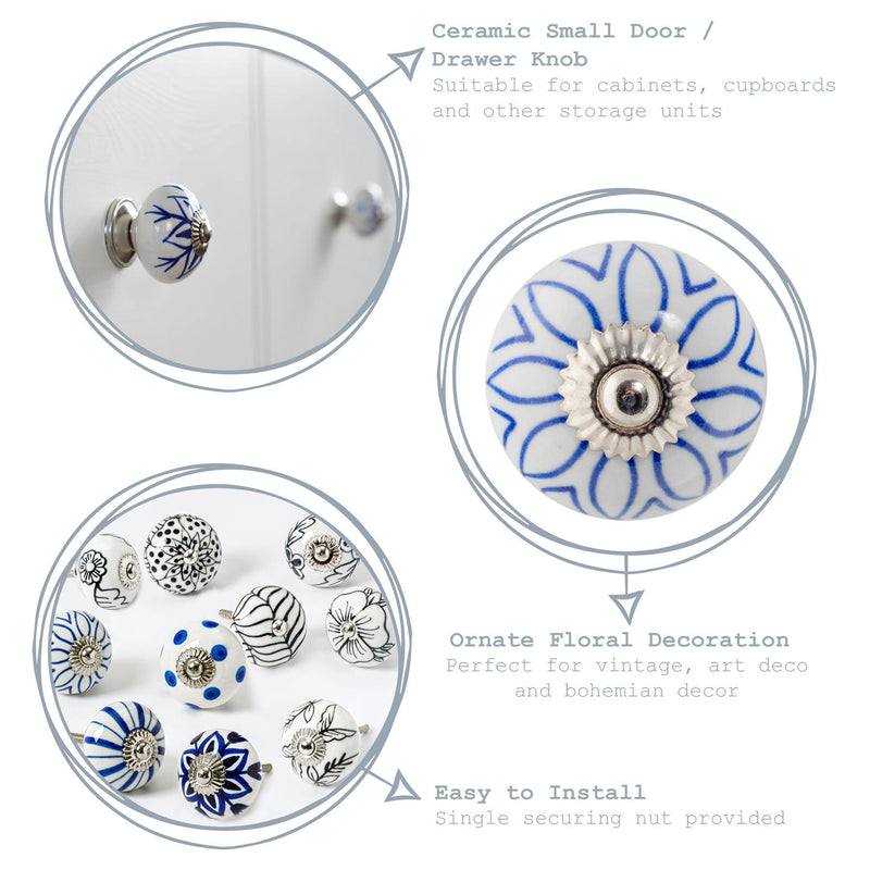 Round Ceramic Cabinet Knobs - Flower - 9 Colours - By Nicola Spring