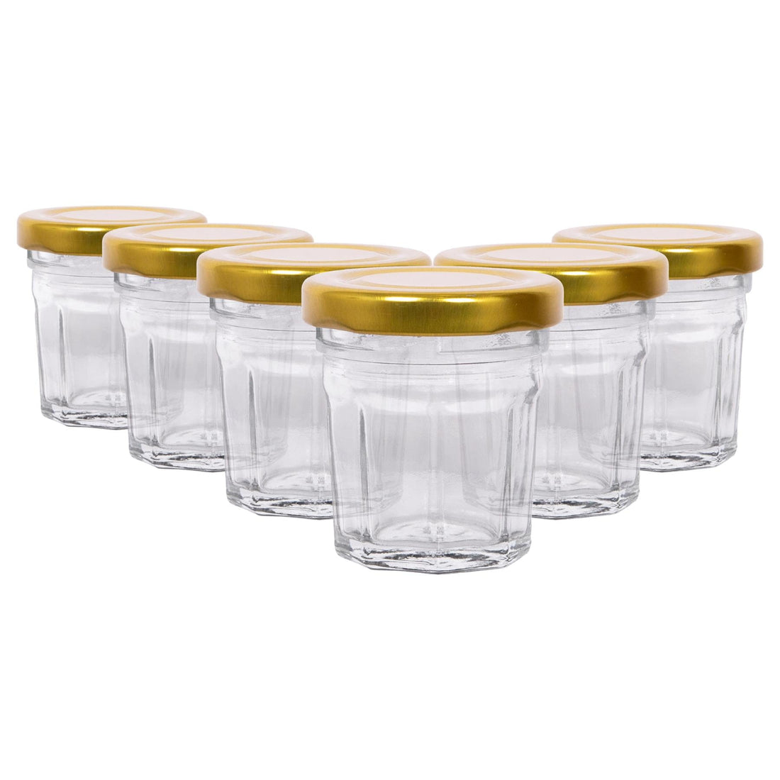30ml Octagonal Glass Jam Jars with Gold Lids - Pack of 6