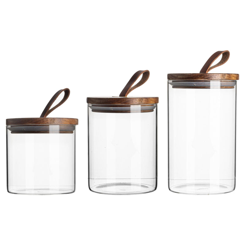 3pc Wooden Loop Lid Storage Jars Set - 3 Sizes - By Argon Tableware