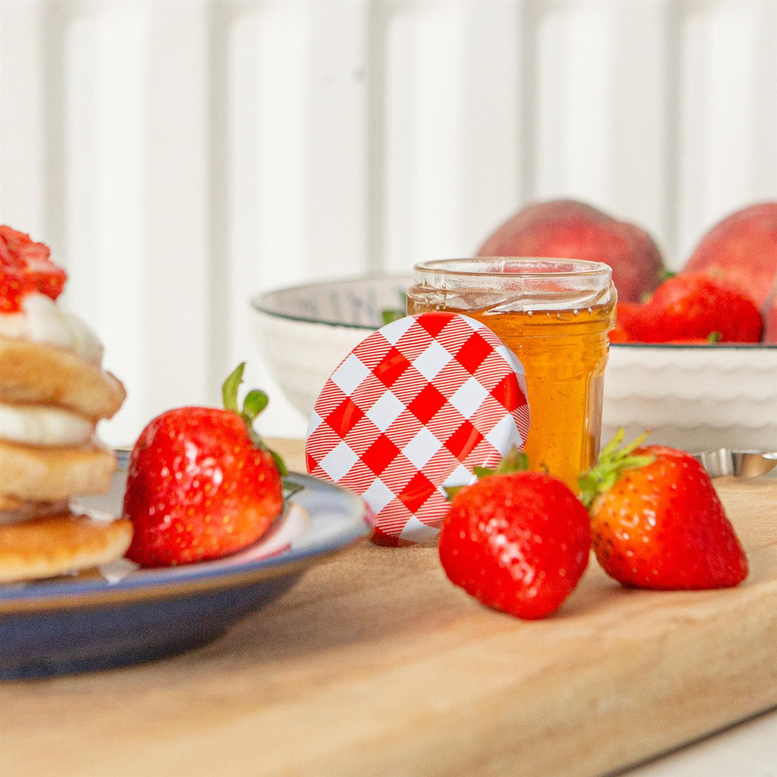 30ml Octagonal Glass Jam Jars with Red Gingham Lids - Pack of 6
