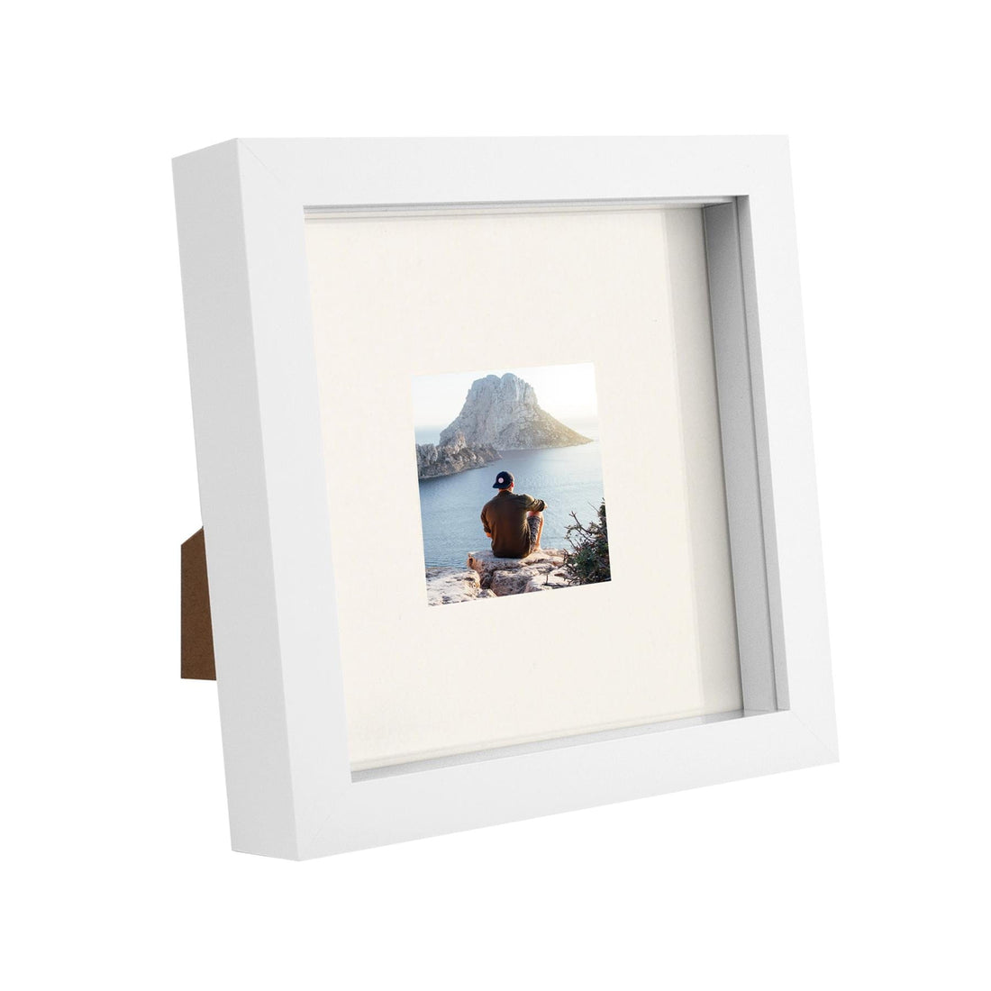 White 6" x 6" Shadow Box Photo Frame with White Frame Spacer and 2" x 2" Ivory Mount
